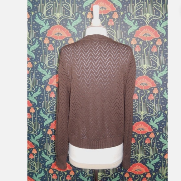 St. John Knits Collection Chocolate Brown Pointelle Cardigan Sweater M - Picture 8 of 8